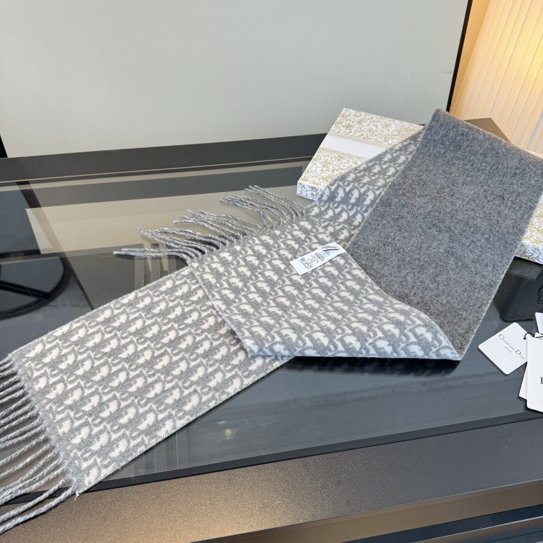 Dior Two-Tone Monogram Fringed Scarf — side