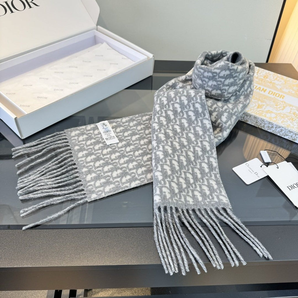 Dior Two-Tone Monogram Fringed Scarf — side