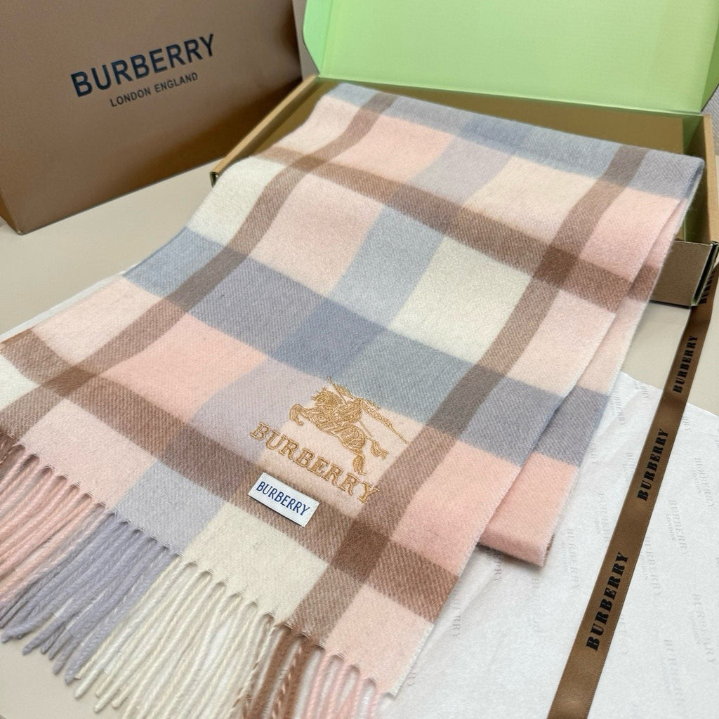 Burberry Cream Taupe Check Fringed Scarf — front